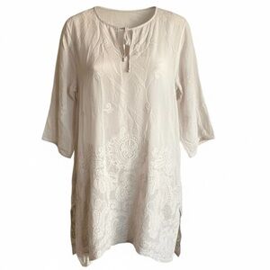 Johnny Was Tunic S oversized Women's Ivory Embroidered Eyelet Feminine Fairycore